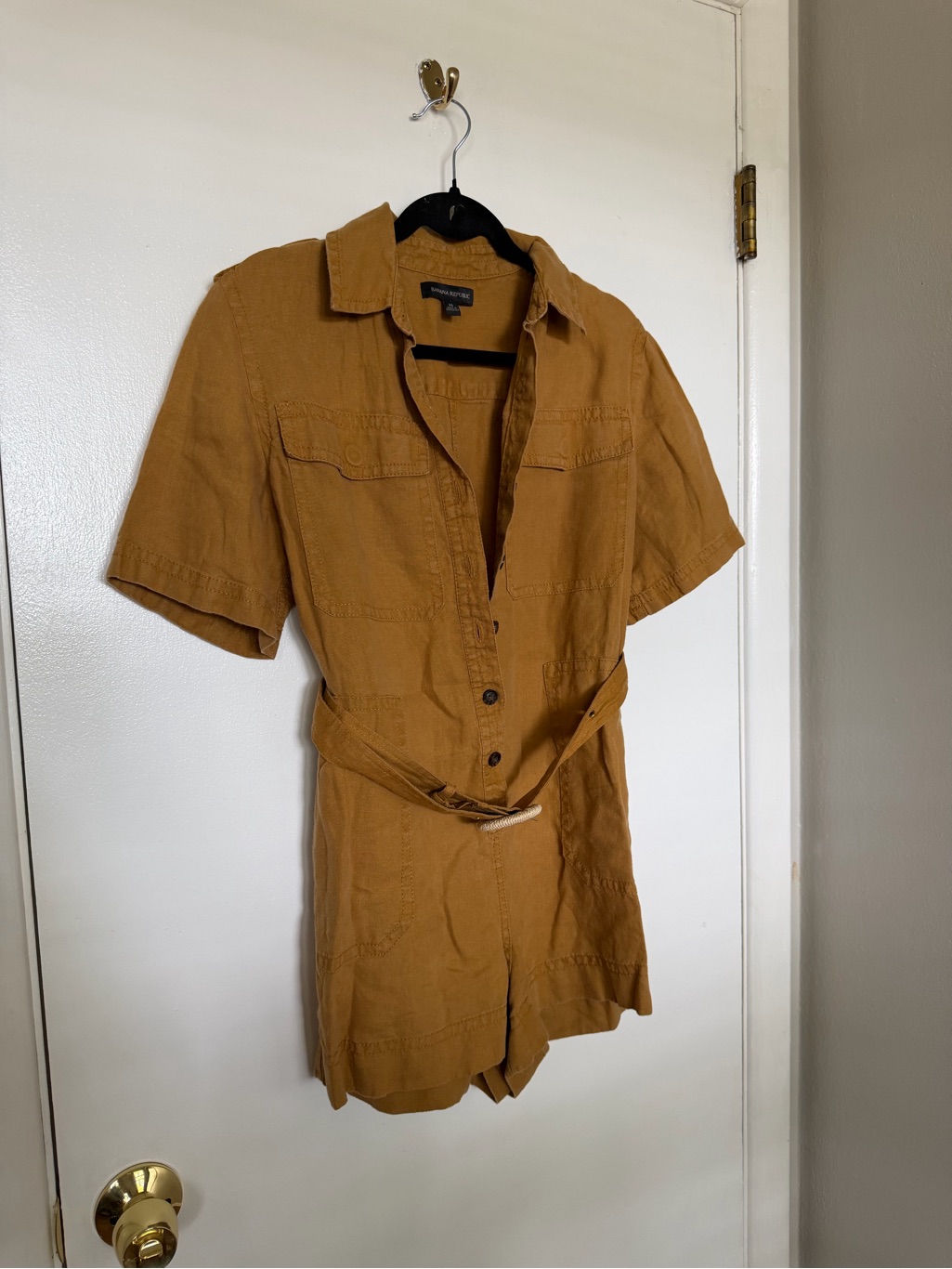 Banana Republic Women's Mustard Button-Front Belted Romper